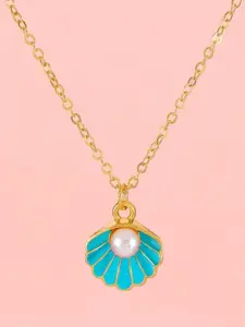 MYKI 18KT Gold-Plated Stainless Steel Pearls Beaded Shell Design Pendant with Chain