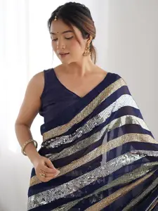 Manu Designer Embellished Sequinned Pure Georgette Saree