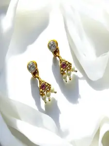 AccessHer Rhinestone Studded And Beaded Necklace And Earrings And Maang Tikka