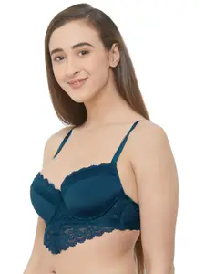 Soie Women Semi & Medium Coverage Padded Wired Demi Cup Lace Bra