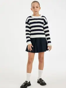 DeFacto Girls Striped Self Design Pullover Sweater