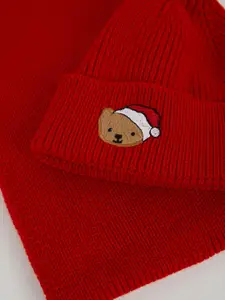 DeFacto Girls Christmas Themed Knitted Scarf Beanie 2 Piece Set