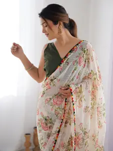 Manu Designer Printed Embroidered Pure Georgette Saree