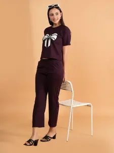 BAESD Applique Round Neck Pure Cotton Top & Trousers