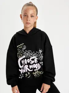 DeFacto Girls Printed Hooded Pullover Sweatshirt
