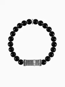 GIVA Men 925 Sterling Silver Rhodium-Plated Beaded Damaru Adjustable Elasticated Bracelet