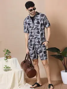 HOUSE OF MAHNOTS Floral Printed Lapel Collar Shirt With Shorts