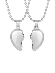Anouk Set Of 2 Silver-Plated Heart Shaped Heartfelt Charm Pendants With Chains