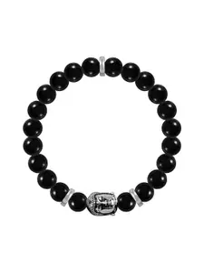 GIVA Men 925 Sterling Silver Rhodium-Plated Beaded Buddha Oxidised Elasticated Bracelet
