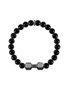 GIVA Men 925 Sterling Silver Rhodium-Plated Dumble Beaded Adjustable Elasticated Bracelet