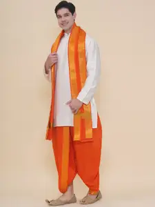 Sethukrishna Mandarin Collar Art Silk Straight Kurta With Dhoti Pants And Angavastram