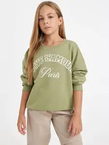 DeFacto Girls Typography Printed Pure Cotton Pullover