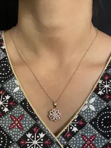 Digital Dress Room Rose Gold-Plated Artificial Stones Studed Floral Pendants with Chains