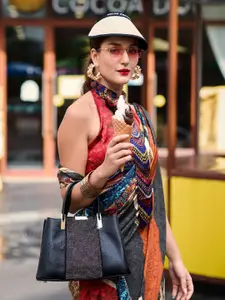 Mitera Printed Satin Saree with Blouse Piece