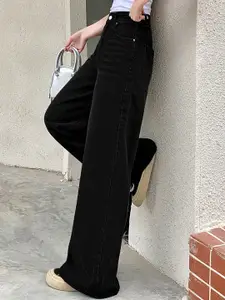 AAHWAN Women Relaxed Fit High-Rise Dark Black Jeans