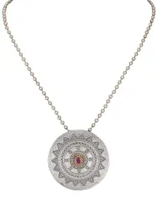 Anouk Pink Silver-Plated Artificial Stones Studded Circular Pendants With Chains