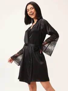 Clovia Satin Nightdress With Robe