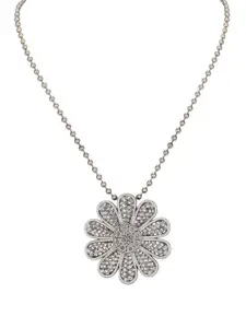 Anouk Silver-Plated Artificial Beads Beaded Floral Oxidized Pendants With Chains