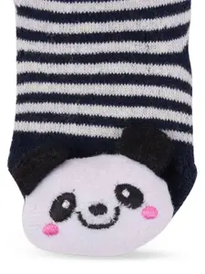 Yellow Bee Boys Striped Cotton Above Ankle Length Socks With 3D Panda Face