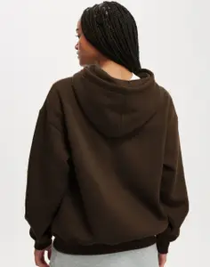 CLAFOUTIS Women Typography Printed Hooded Oversized Sweatshirt