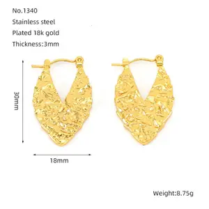 DIVASTRI Stainless Steel Gold-Plated Contemporary Shaped Hoop Earrings