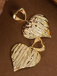 DIVASTRI Stainless Steel Gold-Plated Heart Shaped Drop Earrings