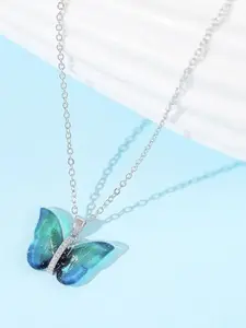 VIEN Silver-Plated Artificial Stone Studded Stainless Steel Waterproof Pendant With Chain