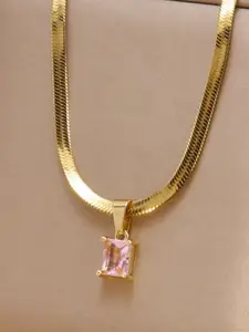 Just Lil Things Gold-Plated Artificial Stones Studded Square Pendants With Chains