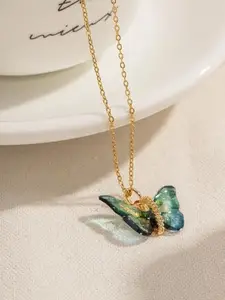 VIEN Silver-Plated Artificial Stone Studded Stainless Steel Waterproof Pendant With Chain