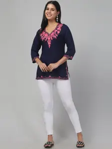 Trend Level Women Floral Embroidered Straight Kurti