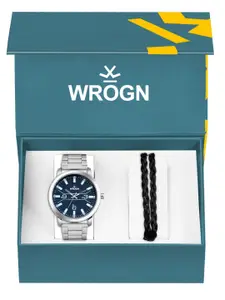 WROGN Men Analog Watch & Leather Bracelet Gift Set