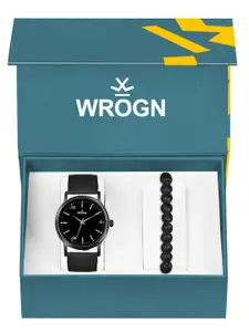 WROGN Men Analog Watch & Leather Bracelet Gift Set