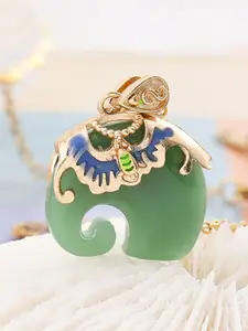 Just Lil Things Artificial Stones Studded Contemporary Shaped Pendant With Chain