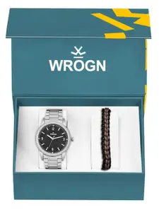 WROGN Men Analog Watch & Leather Bracelet Gift Set WRNWJ Set-74