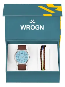 WROGN Men Analog Watch & Leather Bracelet Gift Set