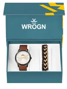 WROGN Men Analog Watch & Leather Bracelet Gift Set