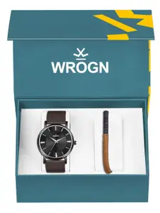 WROGN Men Analog Watch & Leather Bracelet Gift Set