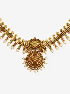 Kushal's Fashion Jewellery Gold-Plated Stone Studded & Beaded Antique Necklace