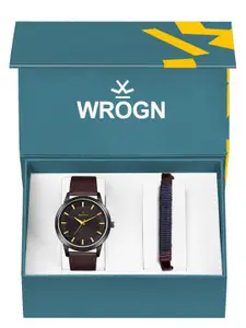 WROGN Men Analog Watch & Leather Bracelet Gift Set