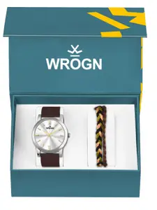 WROGN Men Analog Watch & Leather Bracelet Gift Set