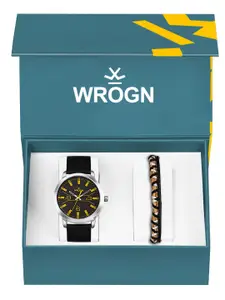 WROGN Men Analog Watch & Leather Bracelet Gift Set