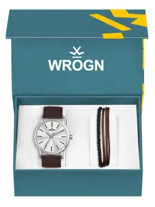 WROGN Men Analog Watch & Leather Bracelet Gift Set