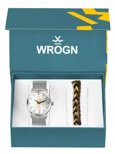 WROGN Men Analog Watch & Leather Bracelet Gift Set WRNWJ Set-47