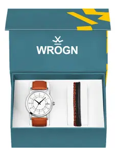 WROGN Men Analog Watch & Leather Bracelet Gift Set