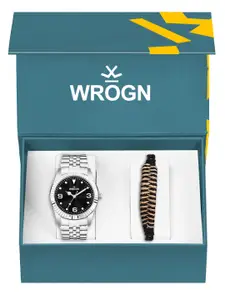 WROGN Men Analog Watch & Leather Bracelet Gift Set