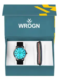 WROGN Men Analog Watch & Leather Bracelet Gift Set