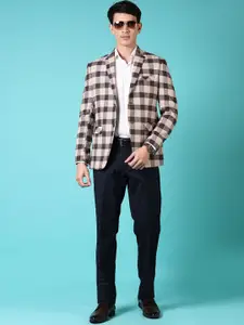 V-Mart Checked Cotton Notched Lapel Collar Single Breasted Blazer
