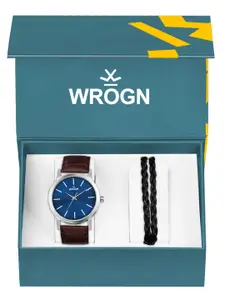 WROGN Men Analog Watch & Leather Bracelet Gift Set