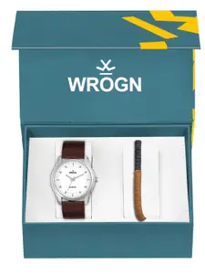 WROGN Men Analog Watch & Leather Bracelet Gift Set