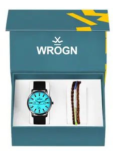 WROGN Men Analog Watch & Leather Bracelet Gift Set